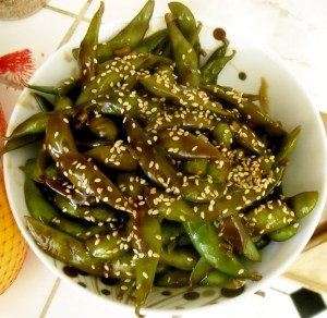 teriyaki-glazed garlic edamame