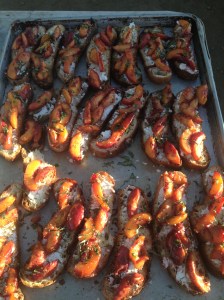 Grilled nectarine and goat cheese bruschetta for 100